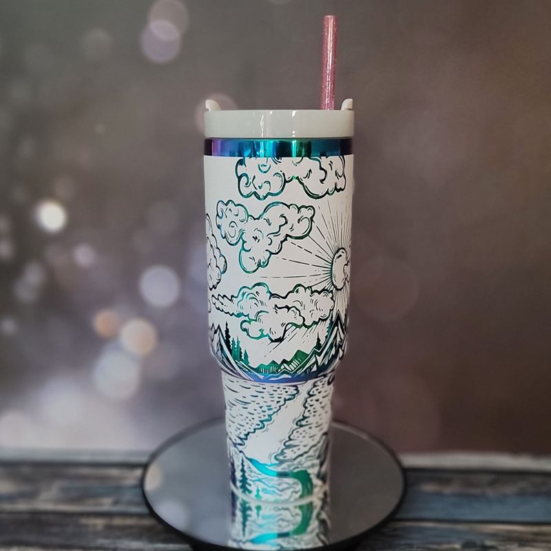 Mystical Mountain Tumbler - Personalized 40oz Stainless Steel Mug with Straw (Black Rainbow, Design Only)