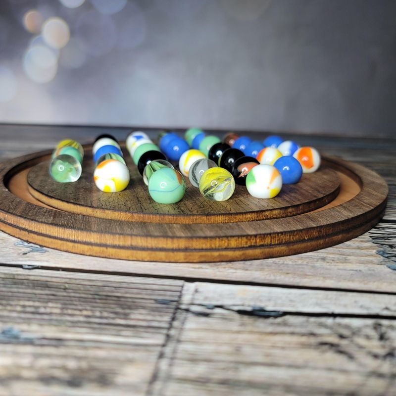 Marble Solitaire Board Game – Laser-Cut Cherry or Walnut Wood, Boho Design, Family Heirloom Gift (Cherry)