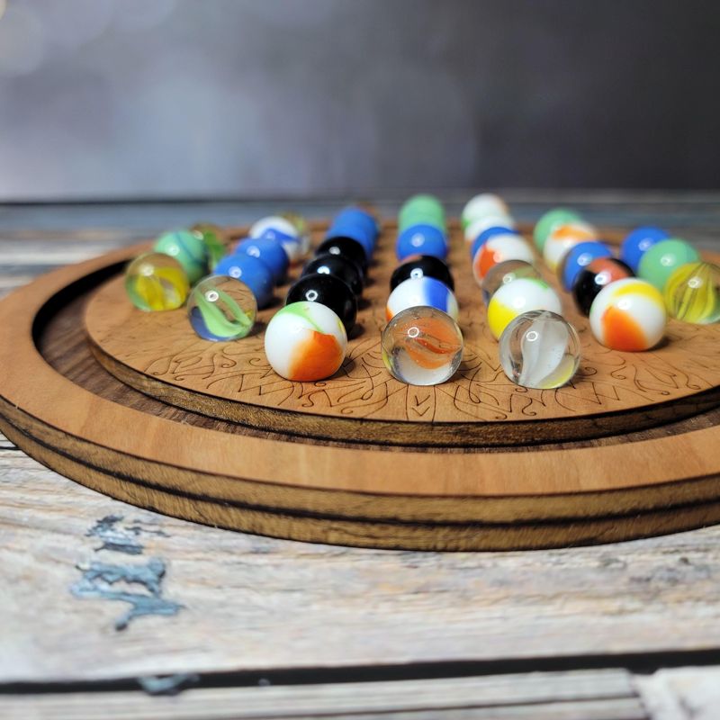 Marble Solitaire Board Game – Laser-Cut Cherry or Walnut Wood, Boho Design, Family Heirloom Gift (Cherry)