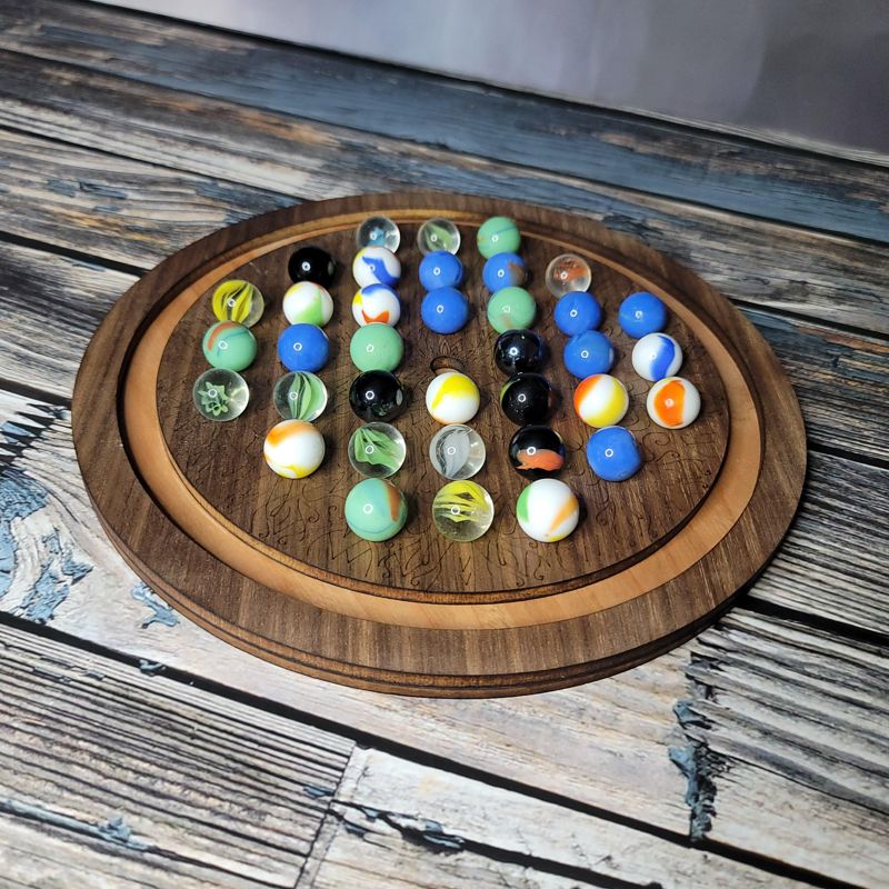 Marble Solitaire Board Game – Laser-Cut Cherry or Walnut Wood, Boho Design, Family Heirloom Gift (Cherry)