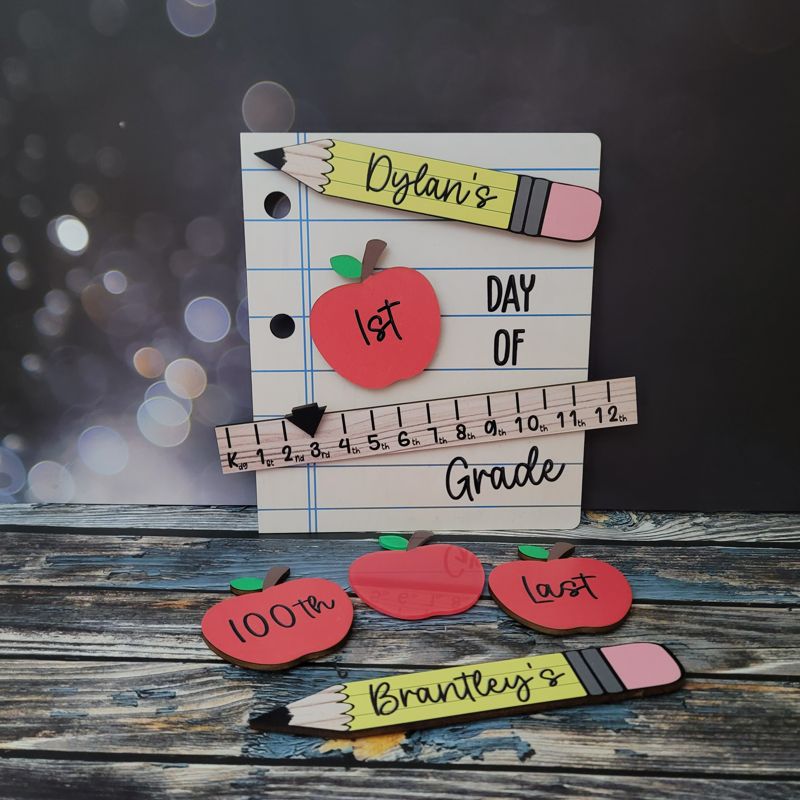 Personalized School Photo Sign with Interchangeable Apples and Ruler