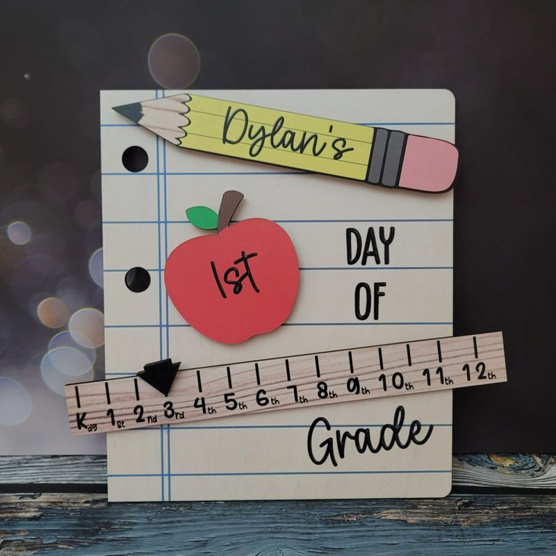 Personalized School Photo Sign with Interchangeable Apples and Ruler