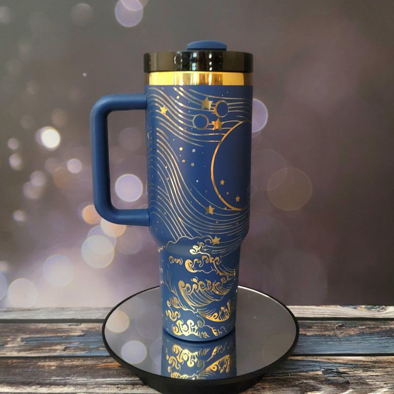 40oz Pirate Tumbler with Gold Engraving πβ | Customizable Colors | Perfect Gift for Ocean Lovers & Pirate Enthusiasts (Blue Gold)
