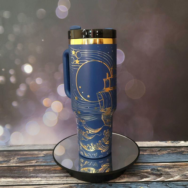 40oz Pirate Tumbler with Gold Engraving πβ | Customizable Colors | Perfect Gift for Ocean Lovers & Pirate Enthusiasts (Blue Gold)