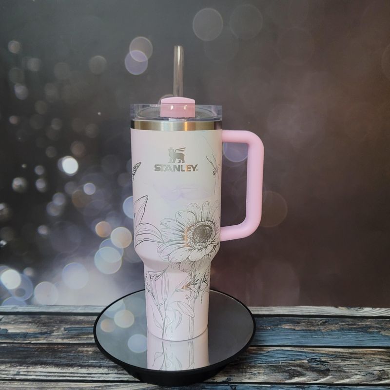 40oz Stanley Tumbler | Floral Sunflower and Lily Design | Perfect Gift for Gardeners & Nature Lovers (Charcoal H2.0, Design Only)