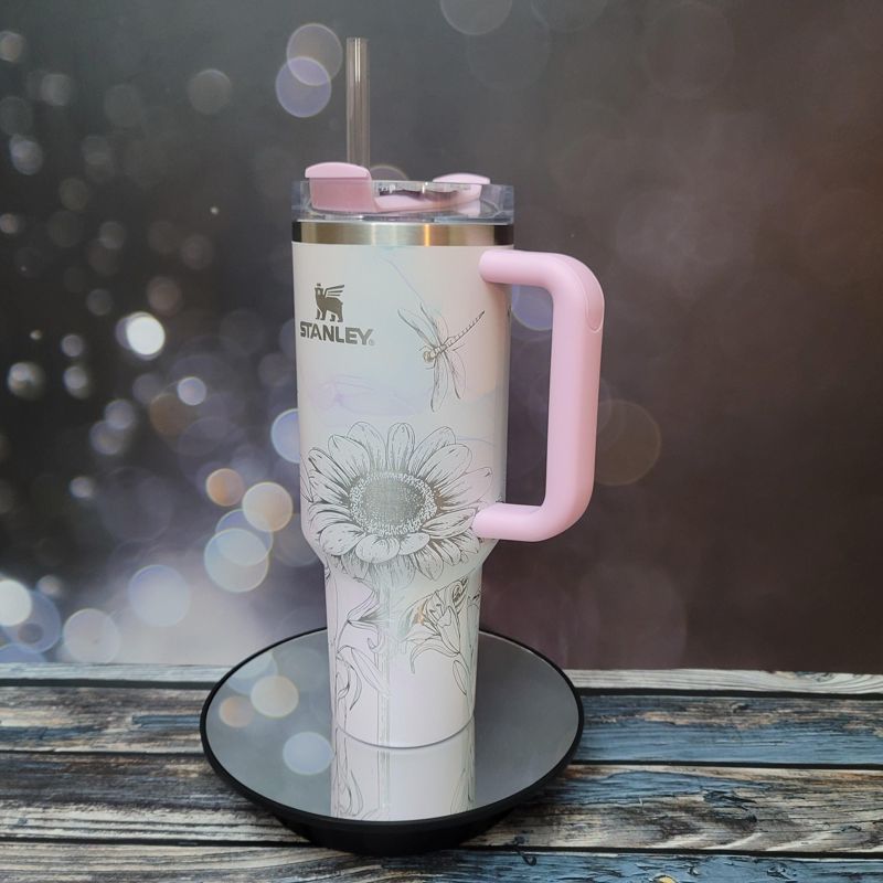 40oz Stanley Tumbler | Floral Sunflower and Lily Design | Perfect Gift for Gardeners & Nature Lovers (Charcoal H2.0, Design Only)