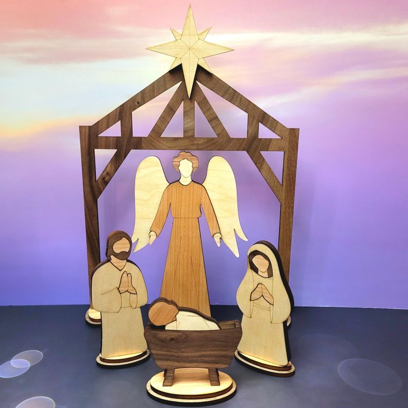 Handcrafted Wooden Nativity Set w Matching Ornament - Heirloom Quality (Full Set)