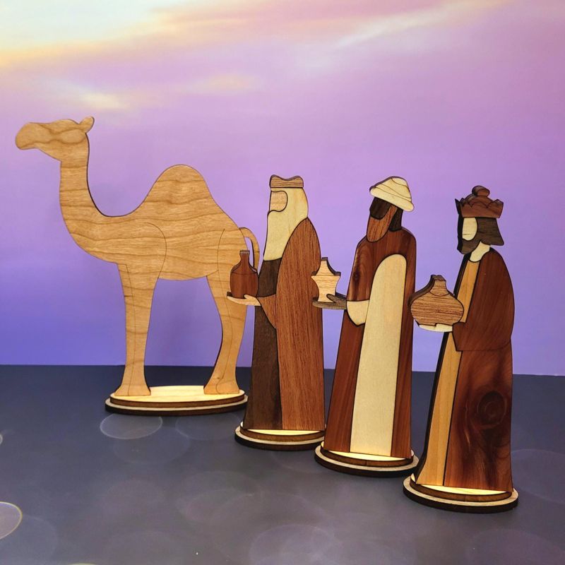 Handcrafted Wooden Nativity Set w Matching Ornament - Heirloom Quality (Full Set)