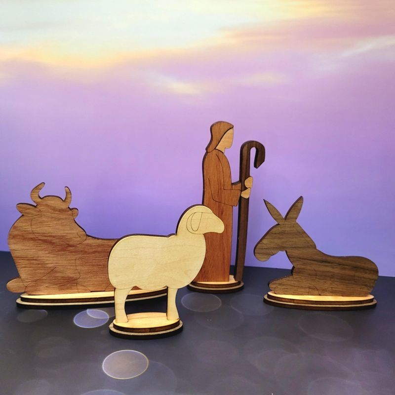 Handcrafted Wooden Nativity Set w Matching Ornament - Heirloom Quality (Full Set)