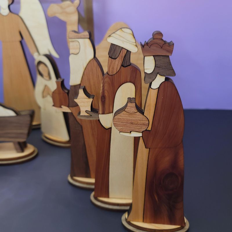 Handcrafted Wooden Nativity Set w Matching Ornament - Heirloom Quality (Full Set)