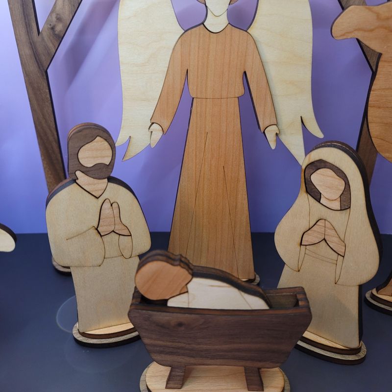 Handcrafted Wooden Nativity Set w Matching Ornament - Heirloom Quality (Full Set)