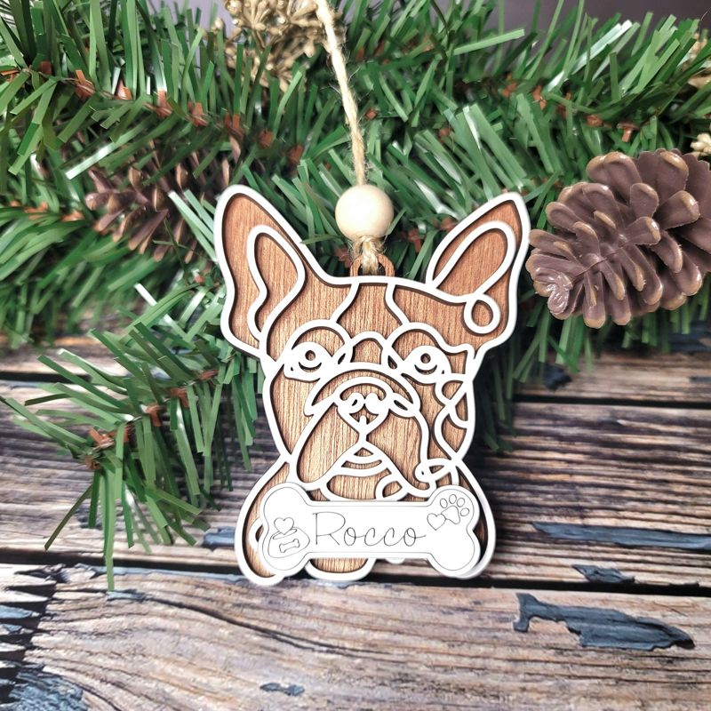 Custom Cherry Wood Dog Breed Line Art Ornament - Personalized Pet Christmas Gift