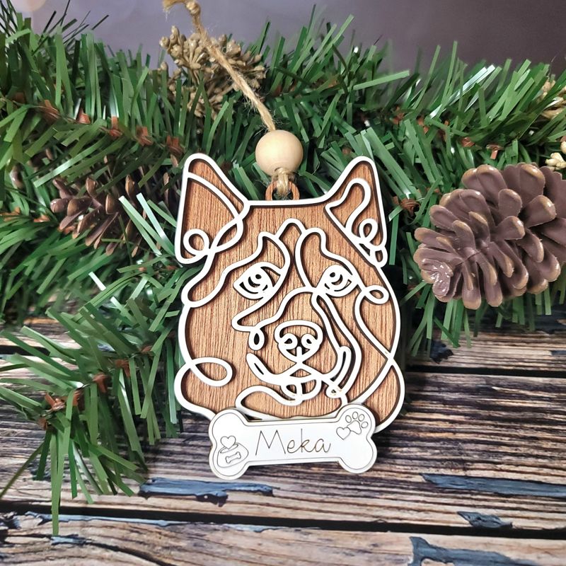 Custom Cherry Wood Dog Breed Line Art Ornament - Personalized Pet Christmas Gift