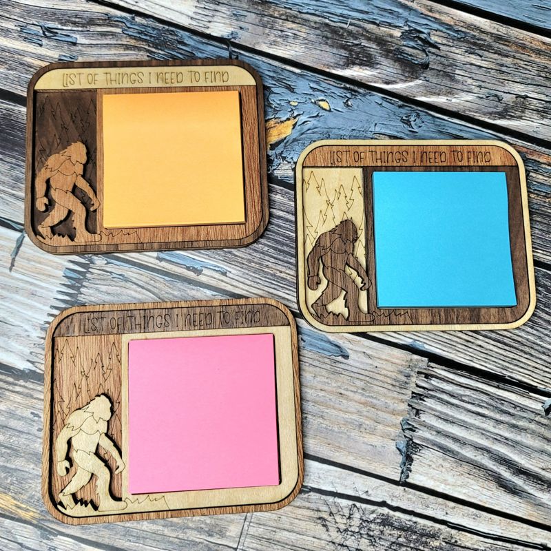 Bigfoot Post-it Note Holder Custom Wooden Desk Organizer with Engraving Option