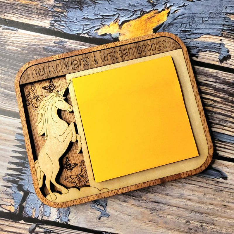 Customizable Wooden Unicorn Desk Organizer for Post-It Notes