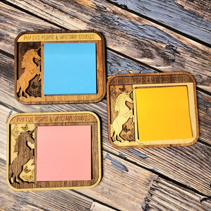 Customizable Wooden Unicorn Desk Organizer for Post-It Notes