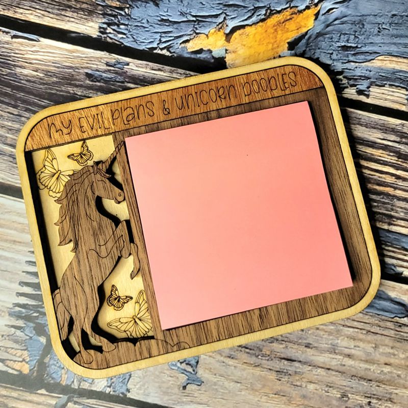 Customizable Wooden Unicorn Desk Organizer for Post-It Notes