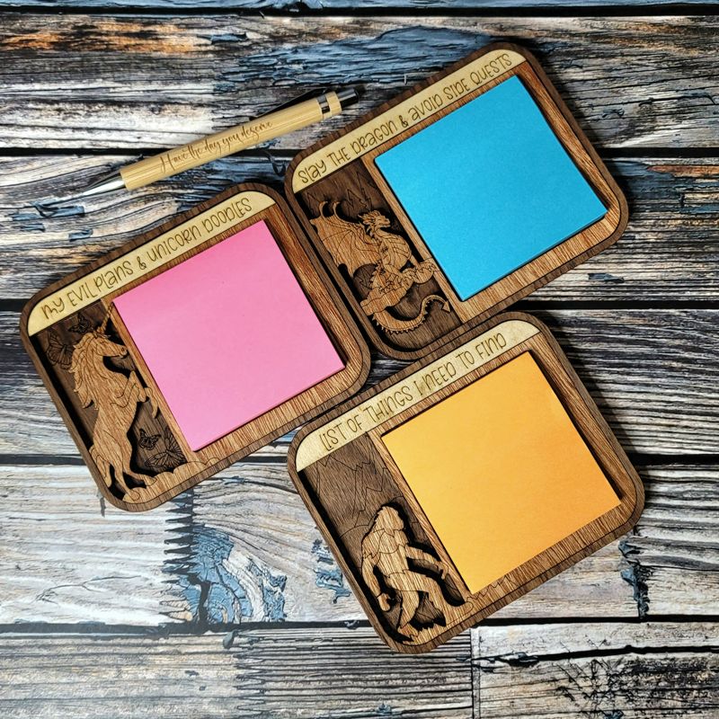 Custom Wooden Dragon Post-it Note Holder Desk Organizer with Engraving