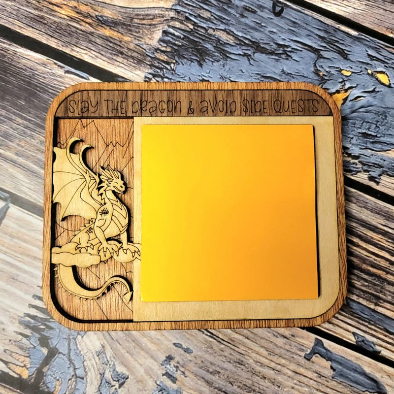 Custom Wooden Dragon Post-it Note Holder Desk Organizer with Engraving