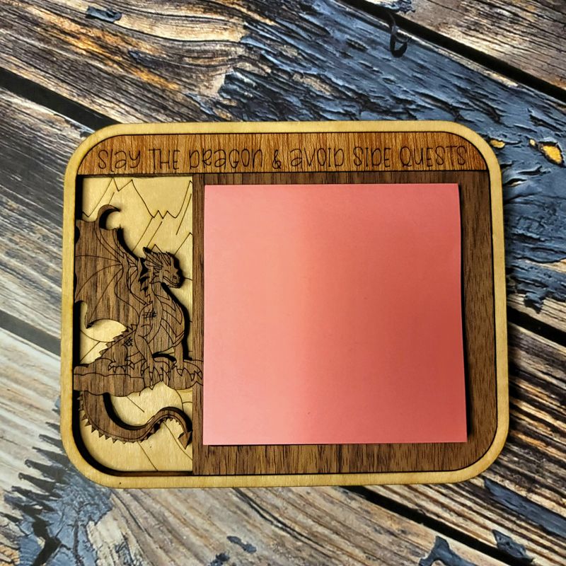 Custom Wooden Dragon Post-it Note Holder Desk Organizer with Engraving