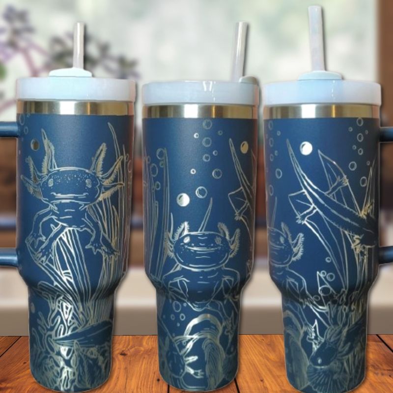 40oz Axolotl Tumbler with Lid, Handcrafted and Insulated Gift for Nature Lovers (40oz Cream)