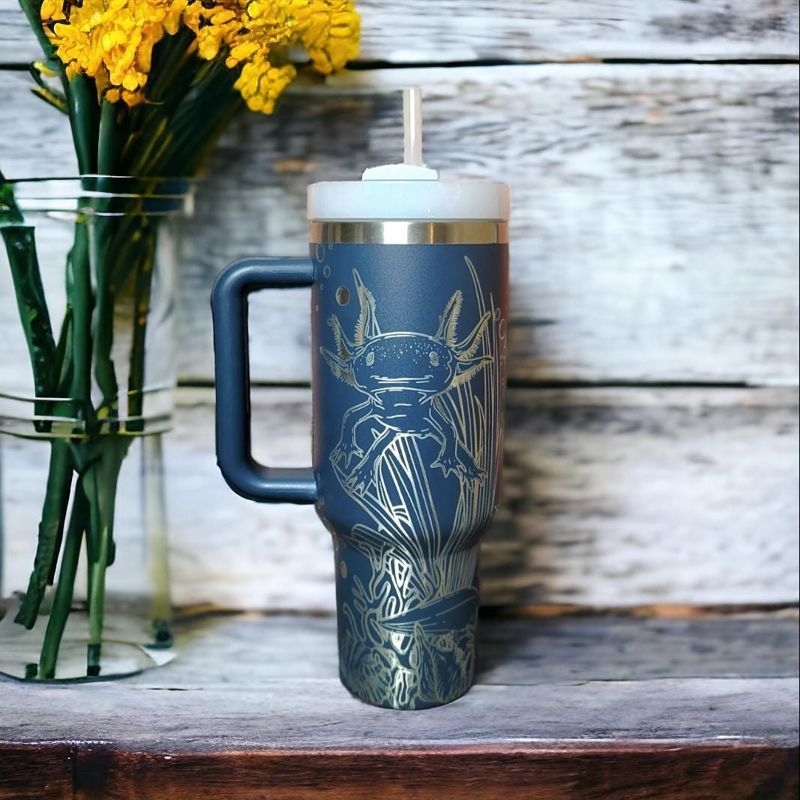 40oz Axolotl Tumbler with Lid, Handcrafted and Insulated Gift for Nature Lovers (40oz Cream)