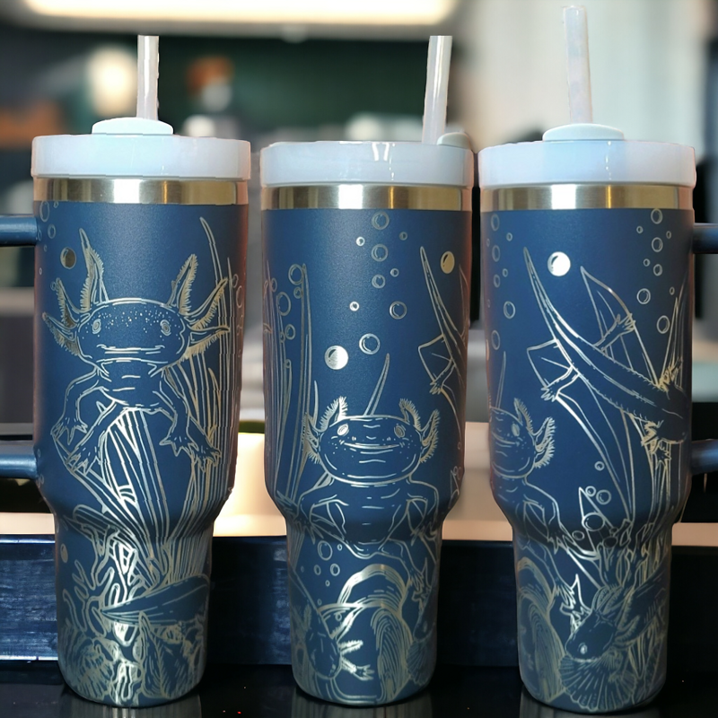40oz Axolotl Tumbler with Lid, Handcrafted and Insulated Gift for Nature Lovers (40oz Cream)