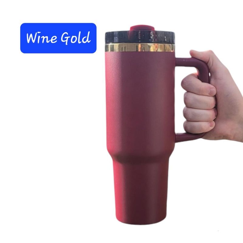 Laser Engraved 40oz Tumbler with Handle & Straw - Train Design in Multiple Colors (Blue Gold)