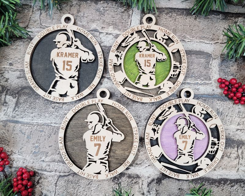 Layered Softball Christmas Ornament