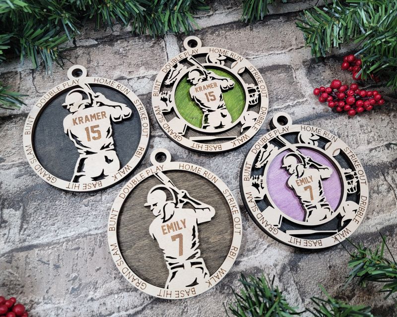 Layered Softball Christmas Ornament