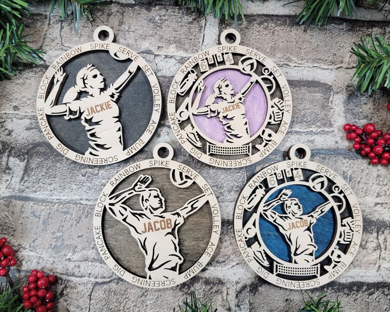 Layered Volleyball Christmas Ornament