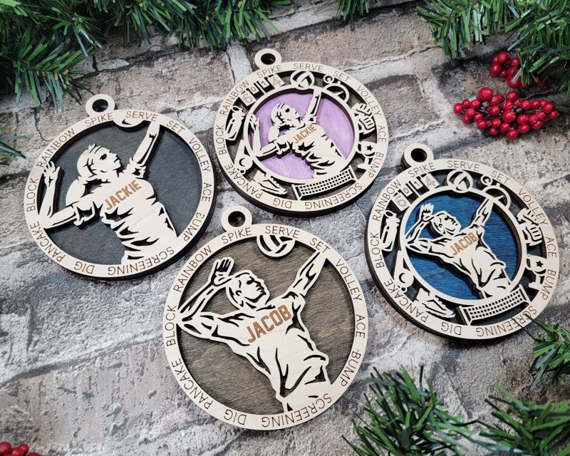 Layered Volleyball Christmas Ornament