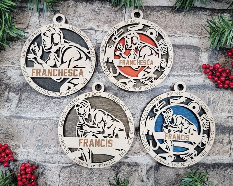 Layered Wrestling Christmas Ornament