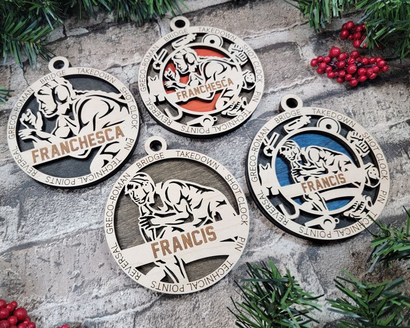 Layered Wrestling Christmas Ornament