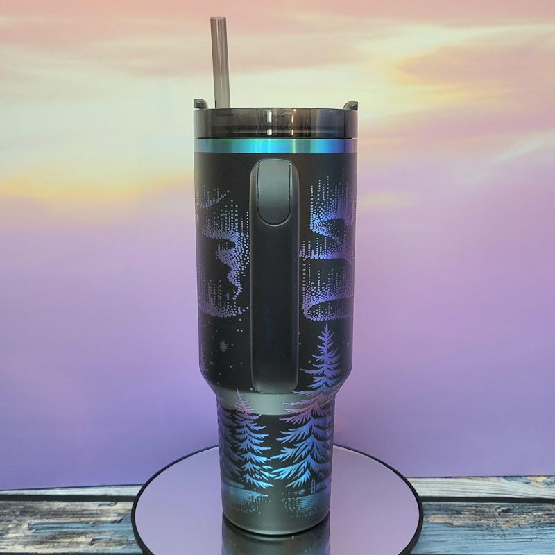 Northern Lights Stanley Chroma Tumbler | 40oz Engraved Aurora Borealis & Mountain Design