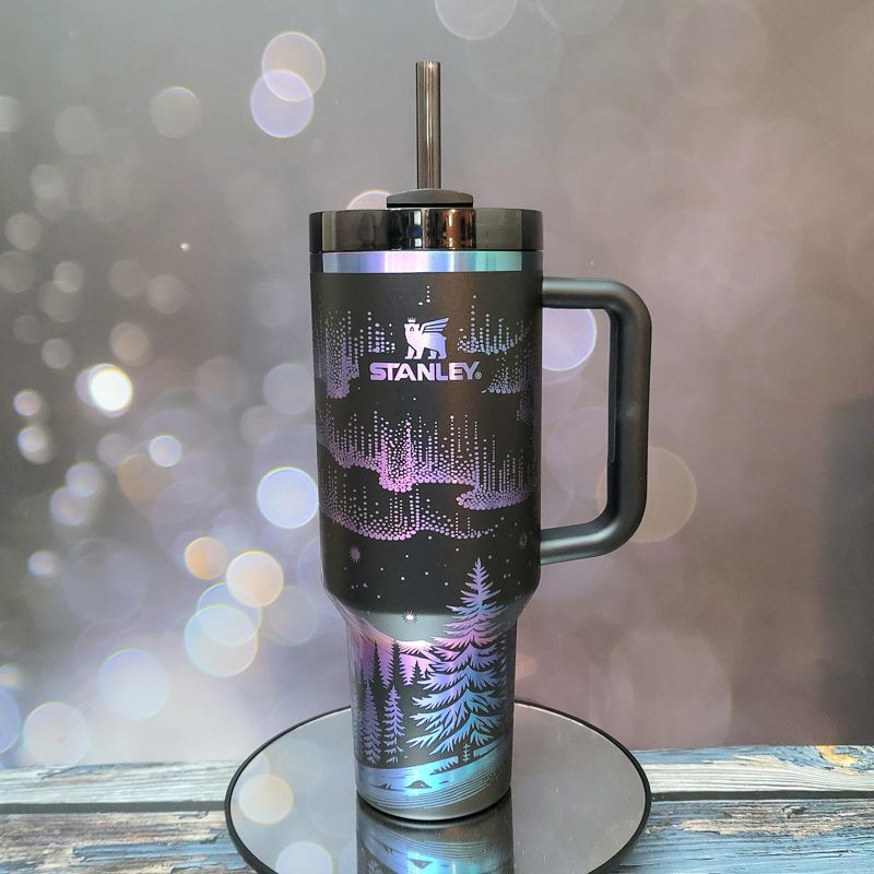 Northern Lights Stanley Chroma Tumbler | 40oz Engraved Aurora Borealis & Mountain Design