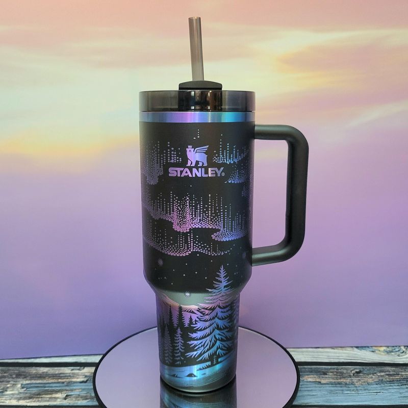 Northern Lights Stanley Chroma Tumbler | 40oz Engraved Aurora Borealis & Mountain Design