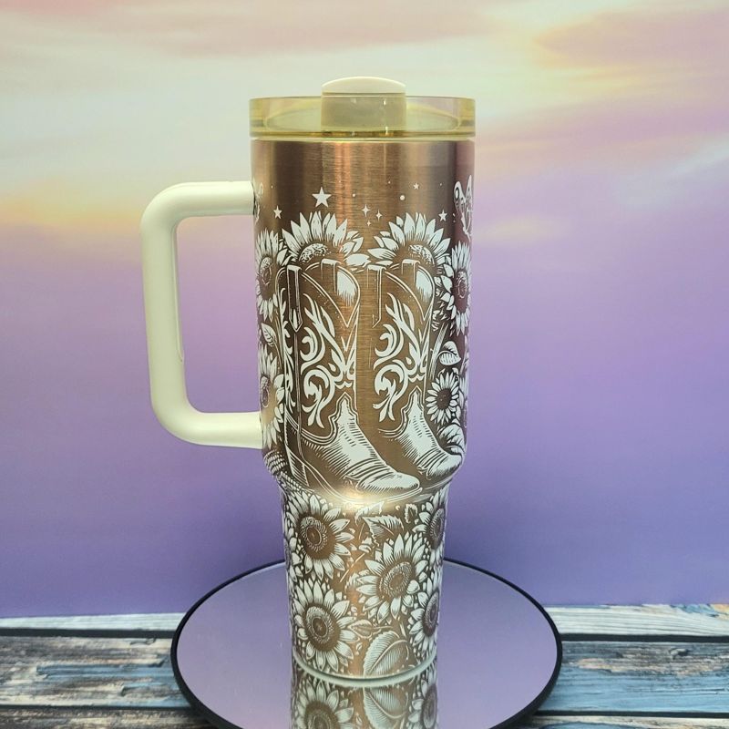Highland Cow Sunflower Copper Engraved Tumbler (Black Copper)