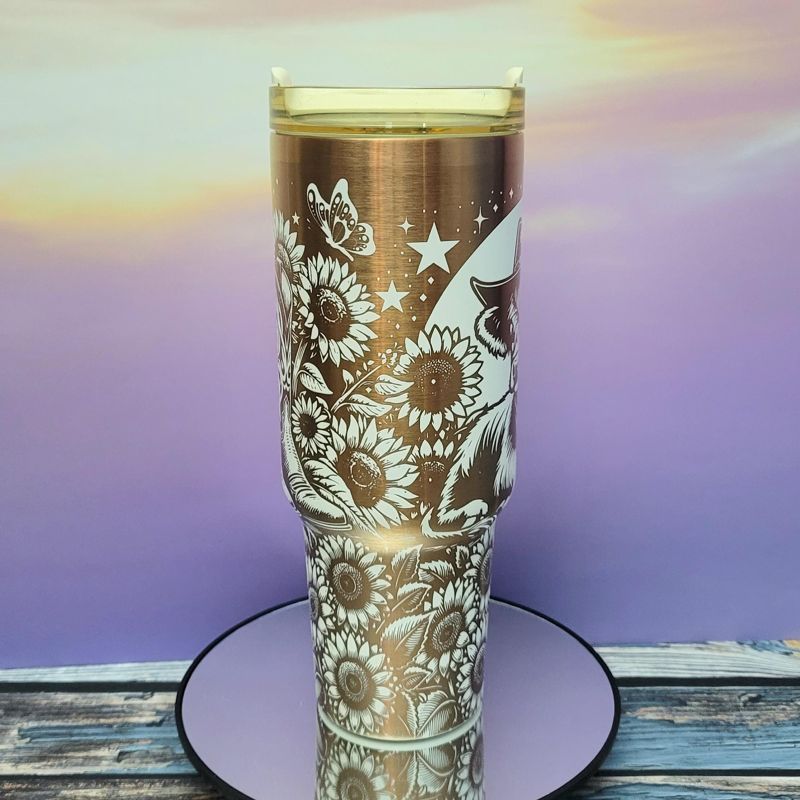 Highland Cow Sunflower Copper Engraved Tumbler (Black Copper)