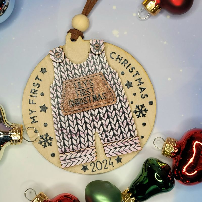 Personalized Knit-Style Christmas Ornaments | UV Printed with Leather Patch