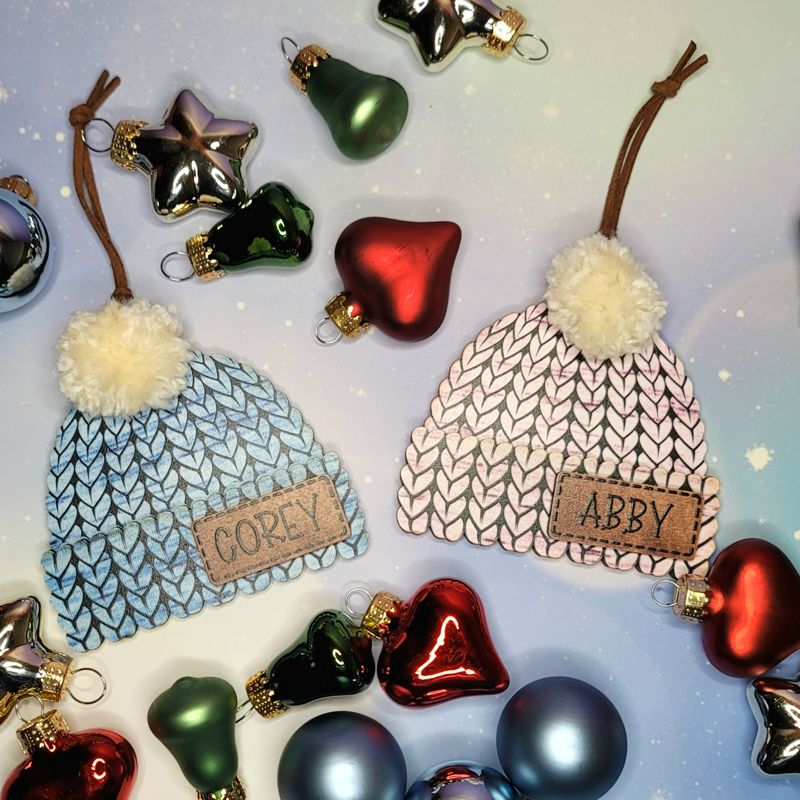 Personalized Knit-Style Christmas Ornaments | UV Printed with Leather Patch
