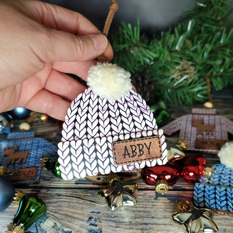 Personalized Knit-Style Christmas Ornaments | UV Printed with Leather Patch