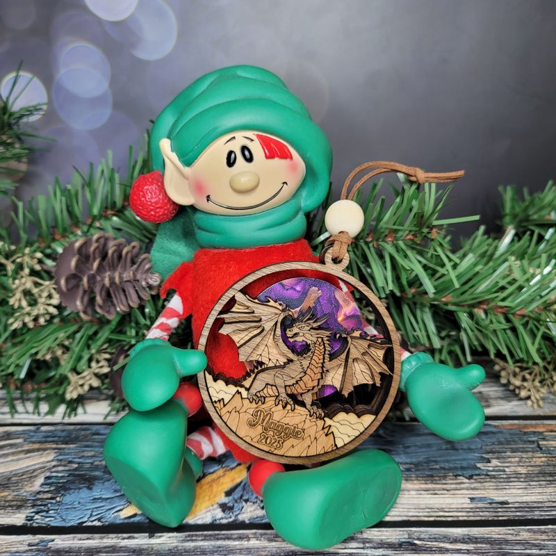 Year of the Dragon Ornament, Unique Marquetry Ornament, Made in the USA, 3D Handcrafted Ornament