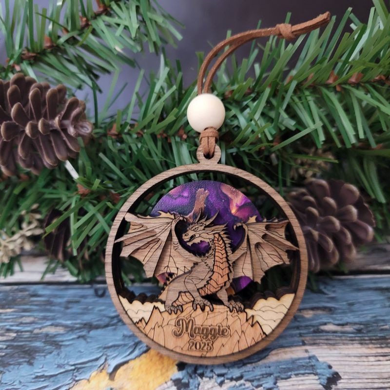 Year of the Dragon Ornament, Unique Marquetry Ornament, Made in the USA, 3D Handcrafted Ornament