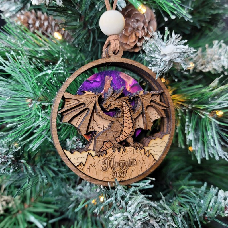 Year of the Dragon Ornament, Unique Marquetry Ornament, Made in the USA, 3D Handcrafted Ornament