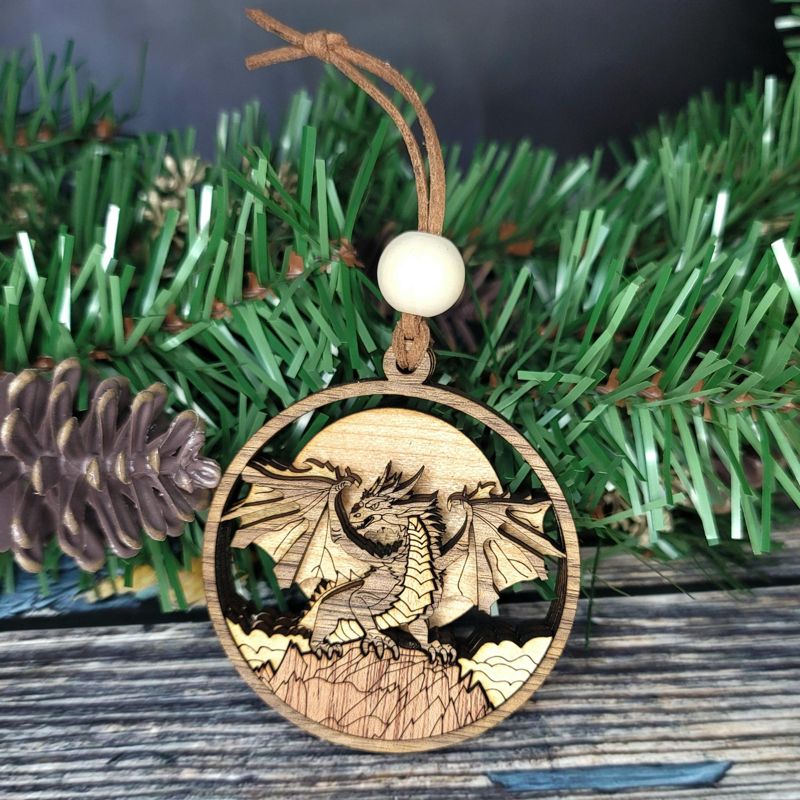 Year of the Dragon Ornament, Unique Marquetry Ornament, Made in the USA, 3D Handcrafted Ornament