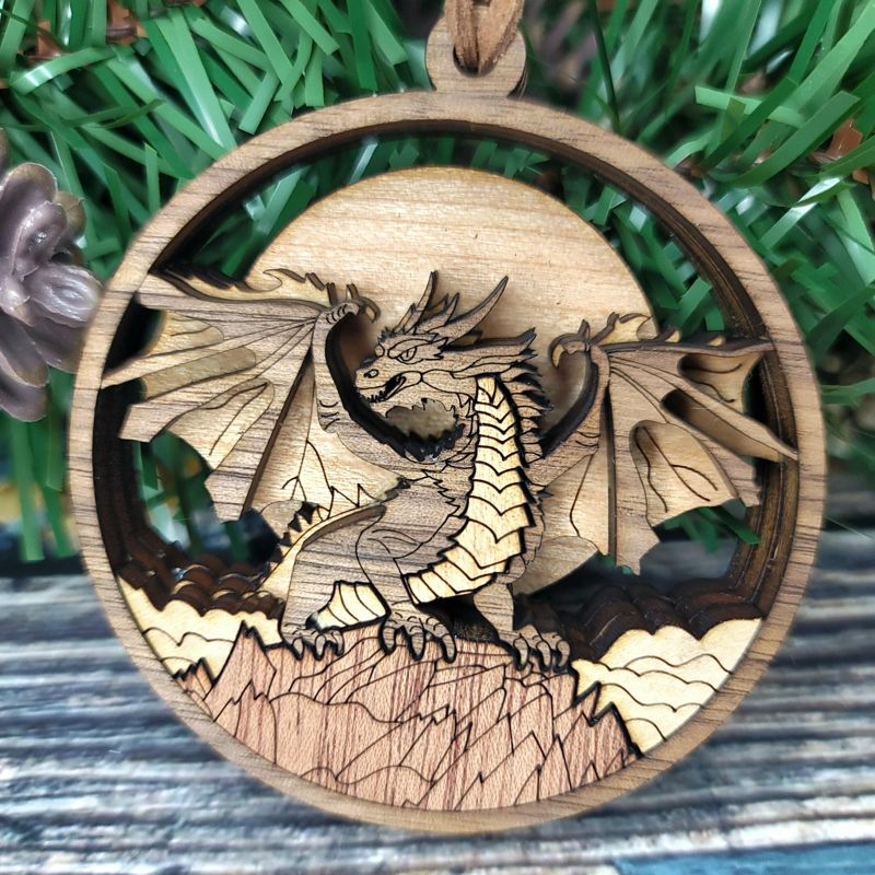 Year of the Dragon Ornament, Unique Marquetry Ornament, Made in the USA, 3D Handcrafted Ornament