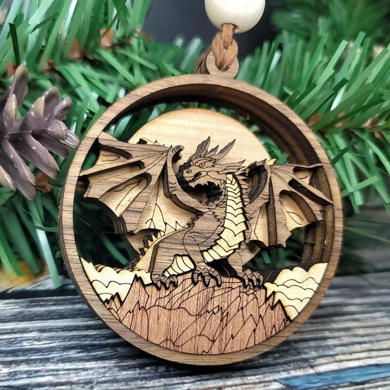 Year of the Dragon Ornament, Unique Marquetry Ornament, Made in the USA, 3D Handcrafted Ornament