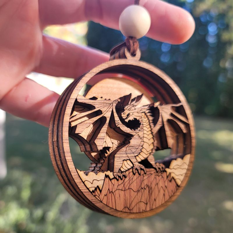 Year of the Dragon Ornament, Unique Marquetry Ornament, Made in the USA, 3D Handcrafted Ornament