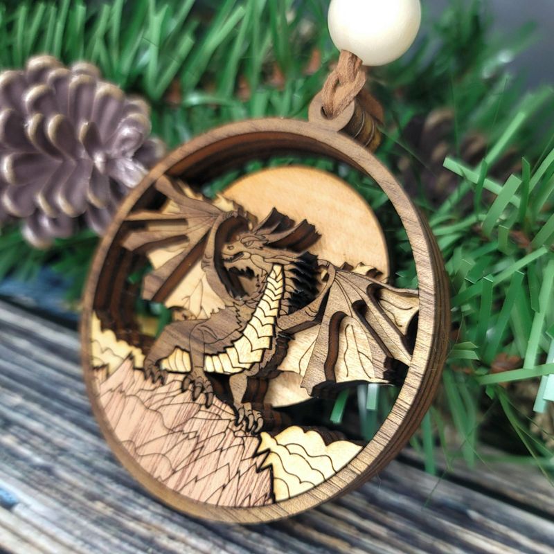 Year of the Dragon Ornament, Unique Marquetry Ornament, Made in the USA, 3D Handcrafted Ornament